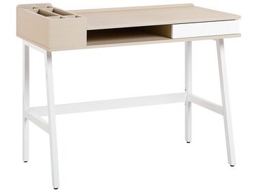 Työpöytä laatikko hylly vaalea puu/valkoinen 100 x 55 cm PARAMARIBO