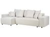 Canapé-lit d'angle à droite avec rangement en tissu beige clair LUSPA_900924