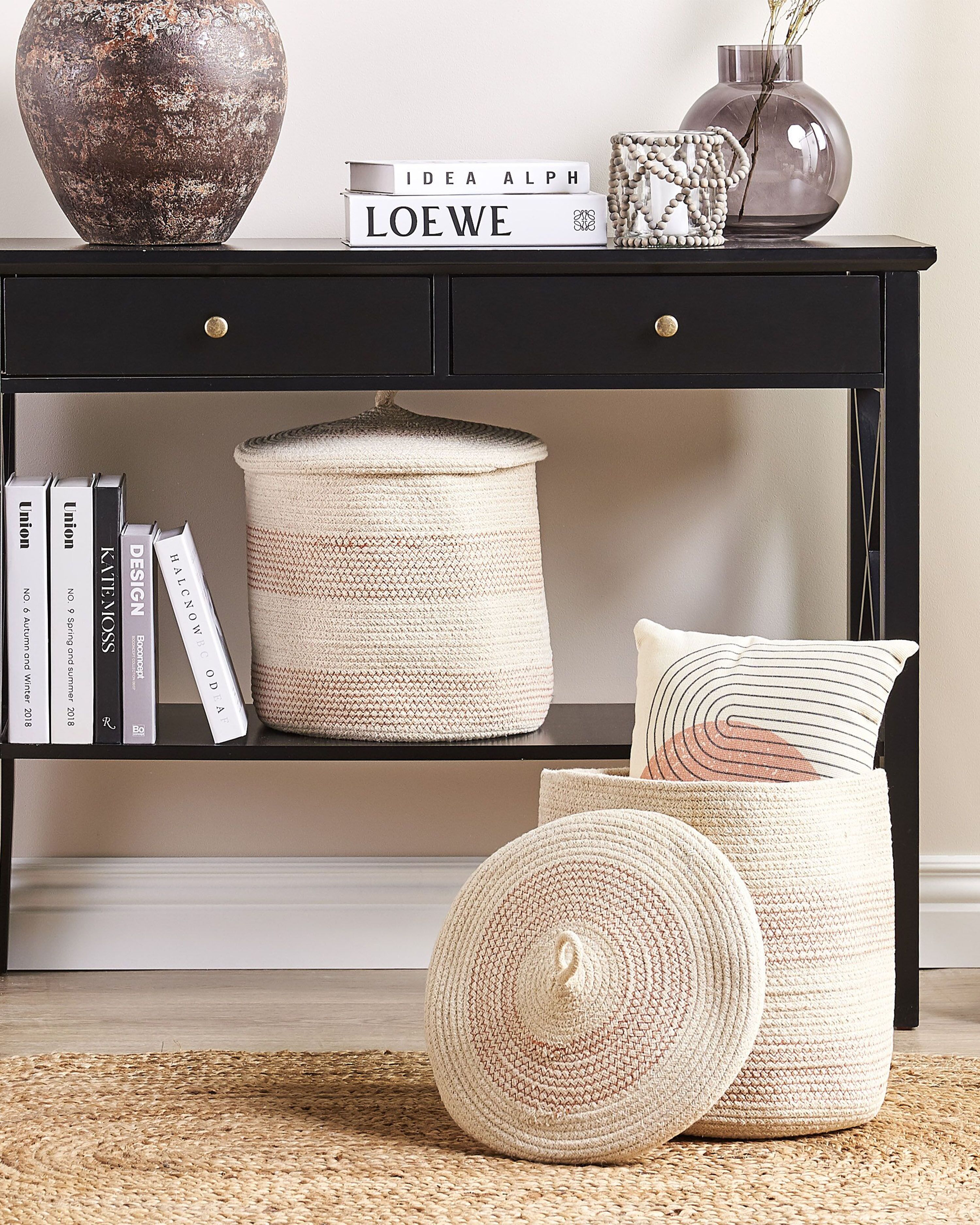Set of 2 Cotton Baskets with Lids Light Beige SILOPI | Beliani.co.uk