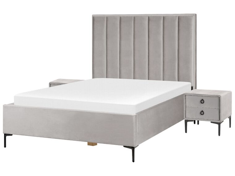 Ensemble de chambre en velours gris clair avec lit coffre 140 x 200 cm SEZANNE_800095