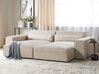 Right Hand 2 Seater Modular Velvet Corner Sofa with Ottoman Beige HELLNAR_910826