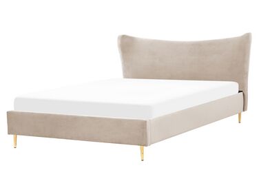Velour seng 160 x 200 cm beige og grå CHALEIX