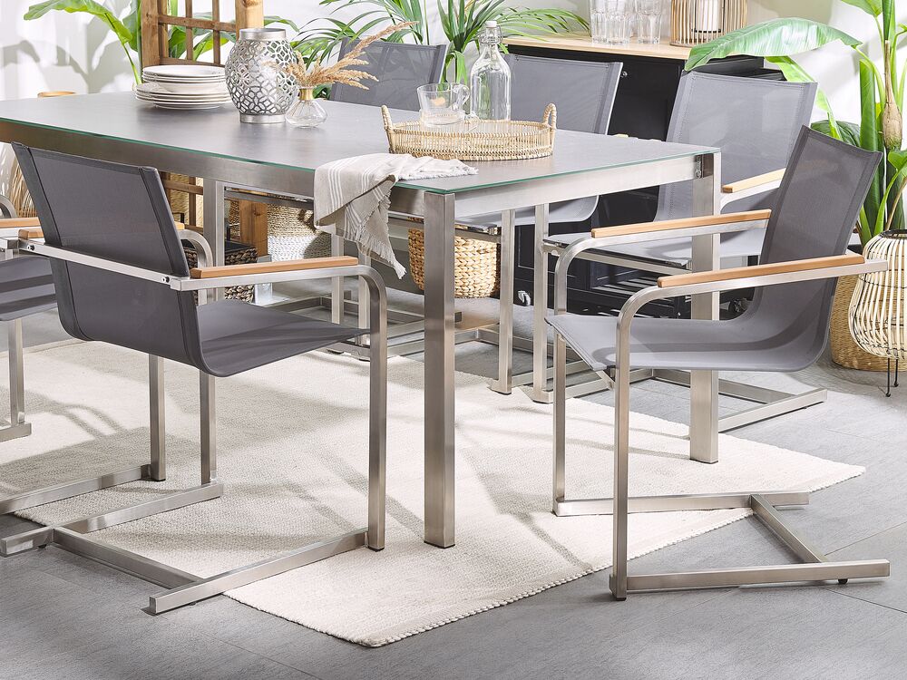 Gartenmöbel Set Keramik 180 cm 6-Sitzer Textilbespannung grau COSOLETO