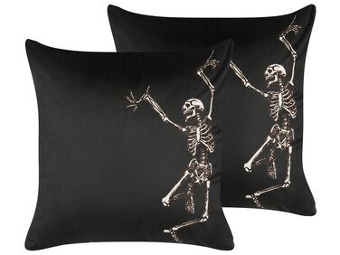 2 welurowe poduszki dekoracyjne z motywem w szkielety 45 x 45 cm czarne MEDVES
