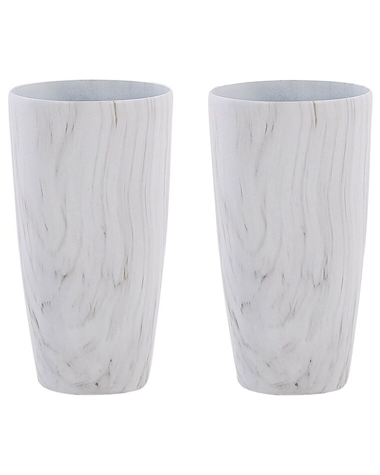 Conjunto de 2 vasos para plantas com efeito de mármore branca 32 x 32 x 58 cm LIMENARI_860278