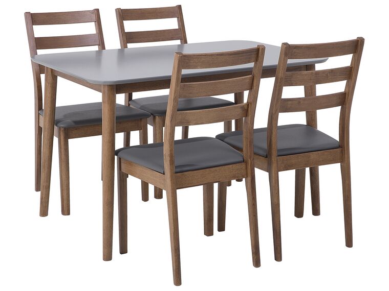 Matgrupp av bord och 4 stolar vit/brun MODESTO_696614