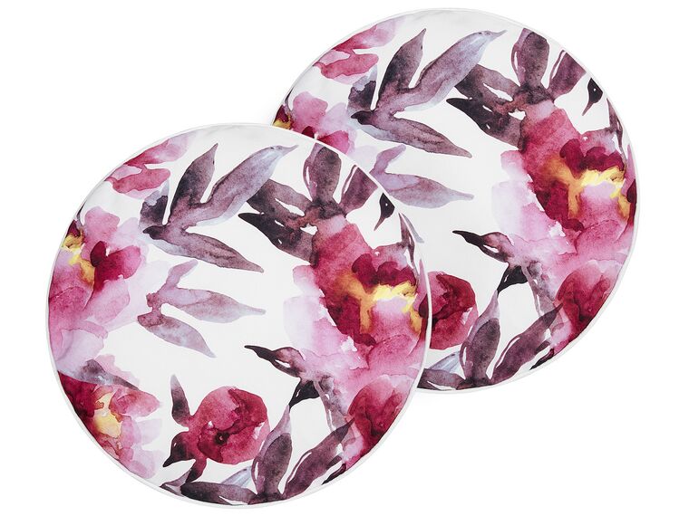 Set of 2 Outdoor Cushions Floral Pattern ⌀ 40 cm White and Pink LANROSSO_881439