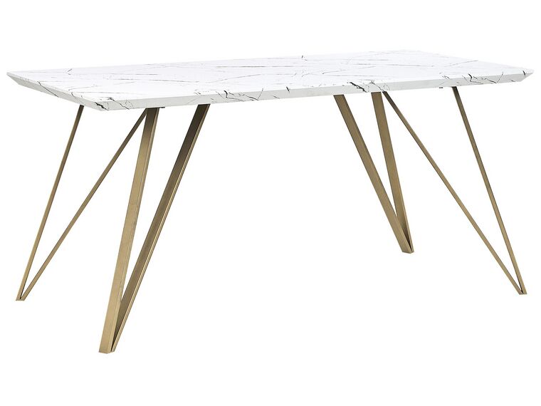  Dining Table 150 x 80 cm Marble Effect White with Gold MOLDEN_790635