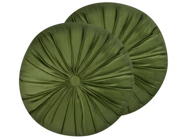 Conjunto de 2 cojines decorativos de terciopelo con pliegues verde ⌀ 38 cm BODAI