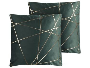 Set of 2 Velvet Cushions Geometric Pattern 45 x 45 cm Green PINUS