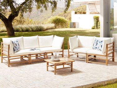 5 Seater Bamboo Garden Sofa Set with Coffee Table Off-White CERRETO