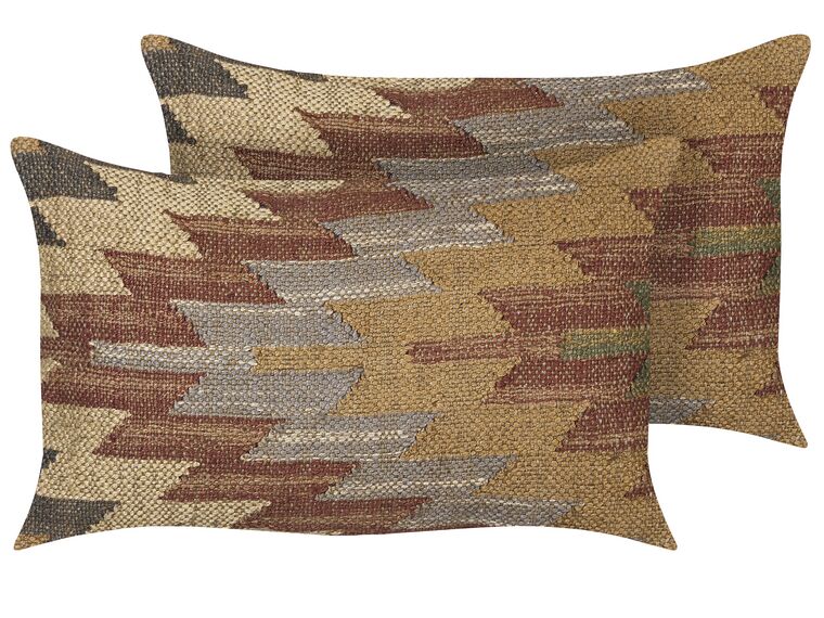 Set of 2 Jute Cushions Geometric Pattern 30 x 50 cm Multicolour DEEPOR_847866