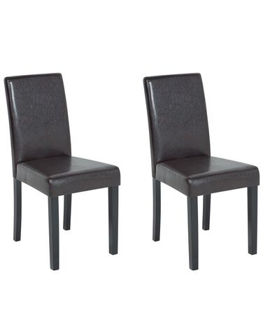 Conjunto de 2 sillas de comedor de piel sintética marrón oscuro/madera oscura BROADWAY