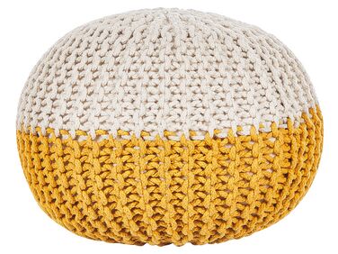 Cotton Knitted Pouffe 50 x 35 cm Beige and Yellow CONRAD 