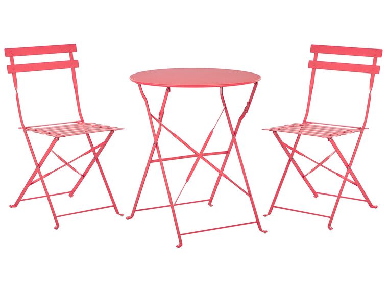 Salon de jardin bistrot table et 2 chaises en acier rouge FIORI_804830
