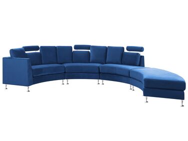7-Sitzer Sofa Samtstoff dunkelblau halbrund mit Ottomane ROTUNDE