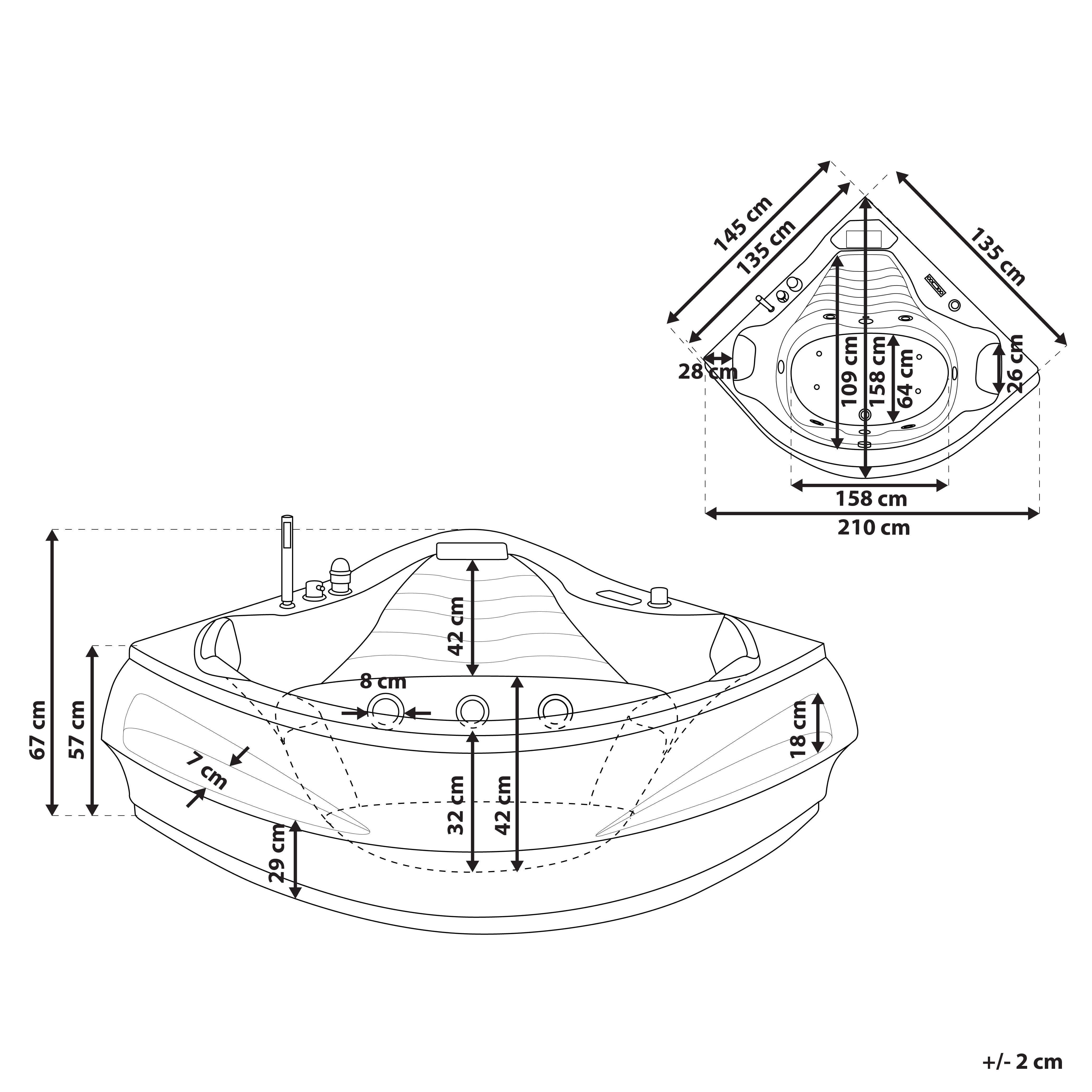 Wanna narożna LED z hydromasażem biała MONACO