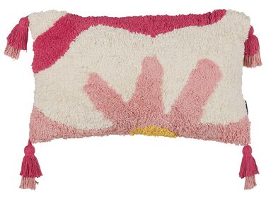 Tufted Cotton Cushion with Tassels 30 x 50 cm Pink and White ACTAEA