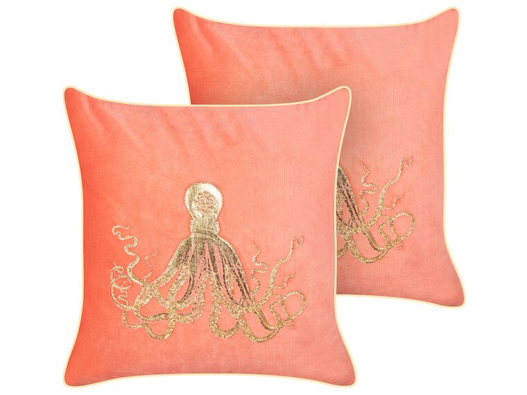 Set of 2 Velvet Cushions Octopus Motif 45 x 45 cm Red LAMINARIA_892991