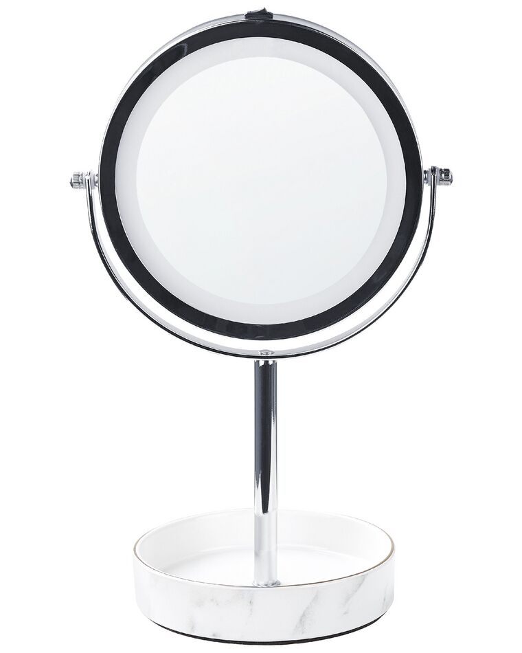 Miroir de table argenté et blanc à LED ø 26 cm SAVOIE_847896