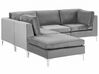 Right Hand 4 Seater Modular Velvet Corner Sofa with Ottoman Grey EVJA_789088