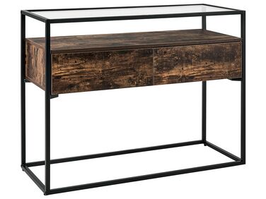 2 Drawer Glass Top Console Table Dark Wood and Black MAUK