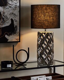 Pöytävalaisin keraaminen musta/hopea SELJA