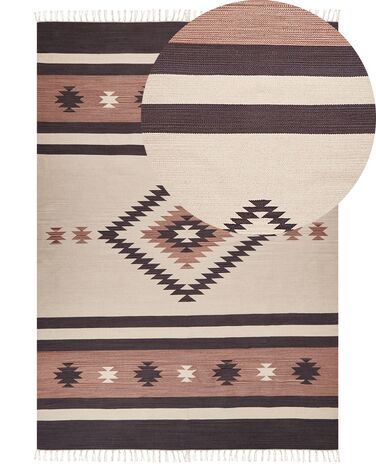 Kelim Teppich Baumwolle beige / braun 200 x 300 cm geometrisches Muster Kurzflor ARAGATS