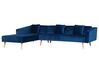 Sofá cama esquinero de terciopelo azul derecho VADSO_741025