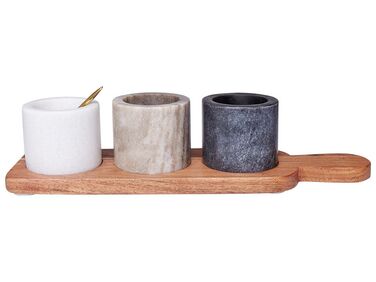 Conjunto de 3 taças de servir com tabuleiro e colheres de chá em mármore multicolor PATRAS