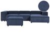 Left Hand 3 Seater Modular Jumbo Cord Corner Sofa with Ottoman Blue APRICA_909076