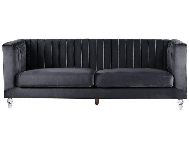 3 Seater Velvet Fabric Sofa Black ARVIKA_806122