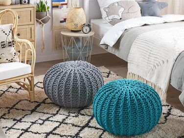 Cotton Knitted Pouffe 50 x 35 cm Teal Blue CONRAD II