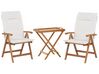 Set de terrasse table et 2 chaises en bois clair coussins blanc cassé JAVA_785796