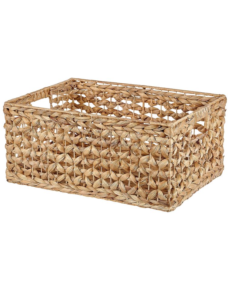 Set 2 Cesti Intrecciati In Giacinto D'acqua - Cubo 30x30x30 Cm, Naturale, Con Manici, Per Organizzare Armadi E Scaffali