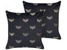 Set of 2 Velvet Cushions Butterfly Pattern 45 x 45 cm Black YUZURI_857839