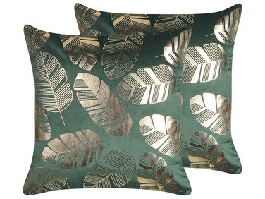 Set of 2 Velvet Cushions Leaf Print 45 x 45 cm Green SUNFLOWER