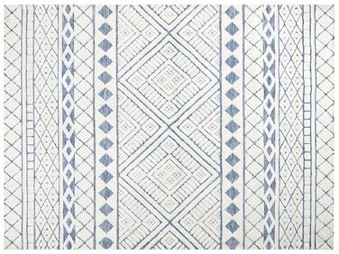 Teppich cremeweiß / blau 300 x 400 cm geometrisches Muster Kurzflor MARGAND