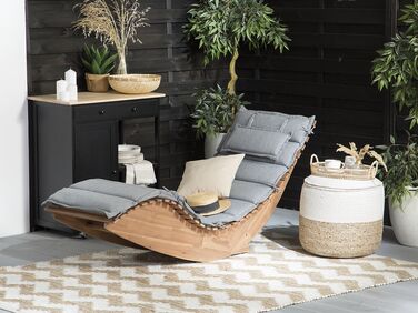 Wooden Garden Sun Lounger with Cushion Grey BRESCIA