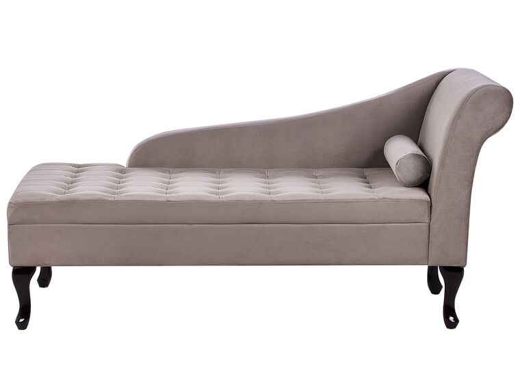 Right Hand Velvet Chaise Lounge with Storage Taupe PESSAC_881729