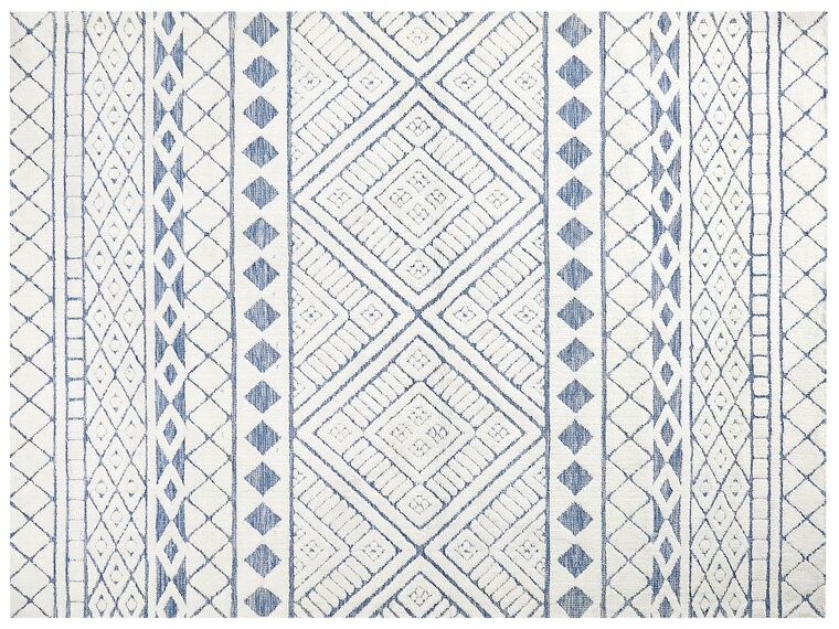 Vloerkleed polyester wit/blauw 300 x 400 cm MARGAND_883817