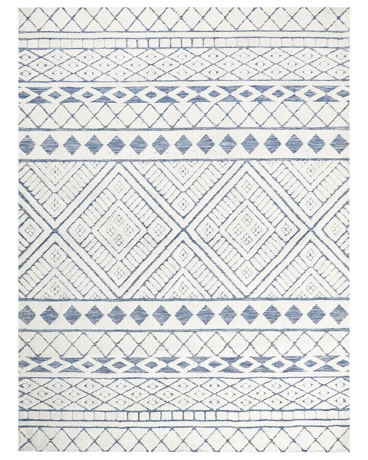 Teppich cremeweiß / blau 300 x 400 cm geometrisches Muster Kurzflor MARGAND_883817