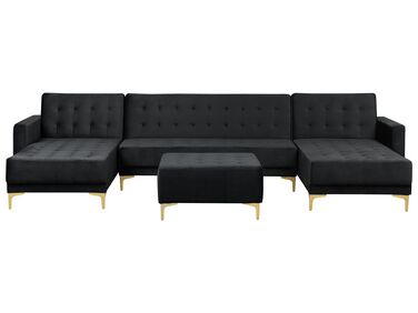 5 Seater U-Shaped Modular Velvet Sofa with Ottoman Black ABERDEEN