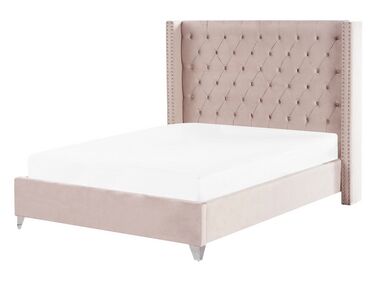 Zamatová posteľ 140 x 200 cm ružová LUBBON