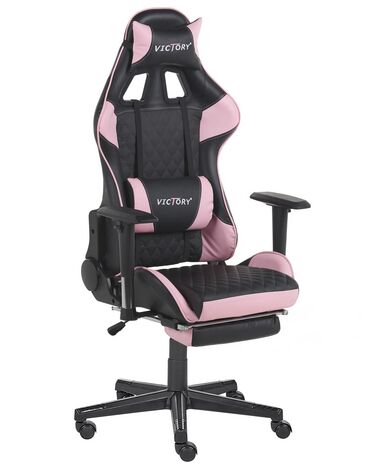 Cadeira gaming em pele sintética rosa e preta VICTORY
