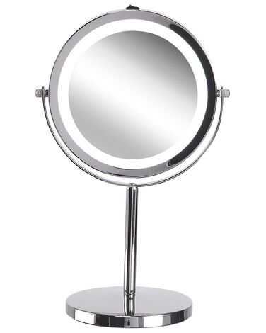 Spegel med LED ø 20 cm silver VERDUN