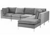 Left Hand 5 Seater Modular Velvet Corner Sofa with Ottoman Grey EVJA_789242