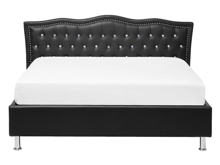 Faux Leather EU Double Size Bed Black METZ Beliani.co.uk
