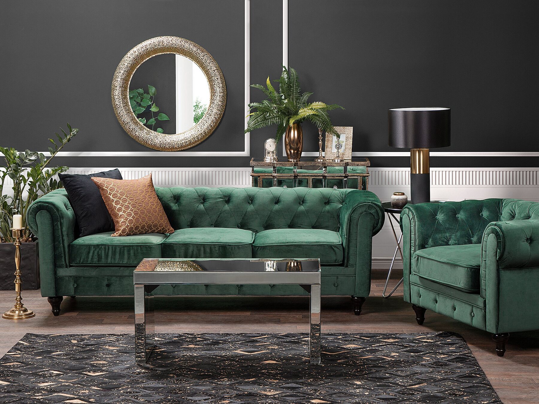 green chesterfield sofa living room