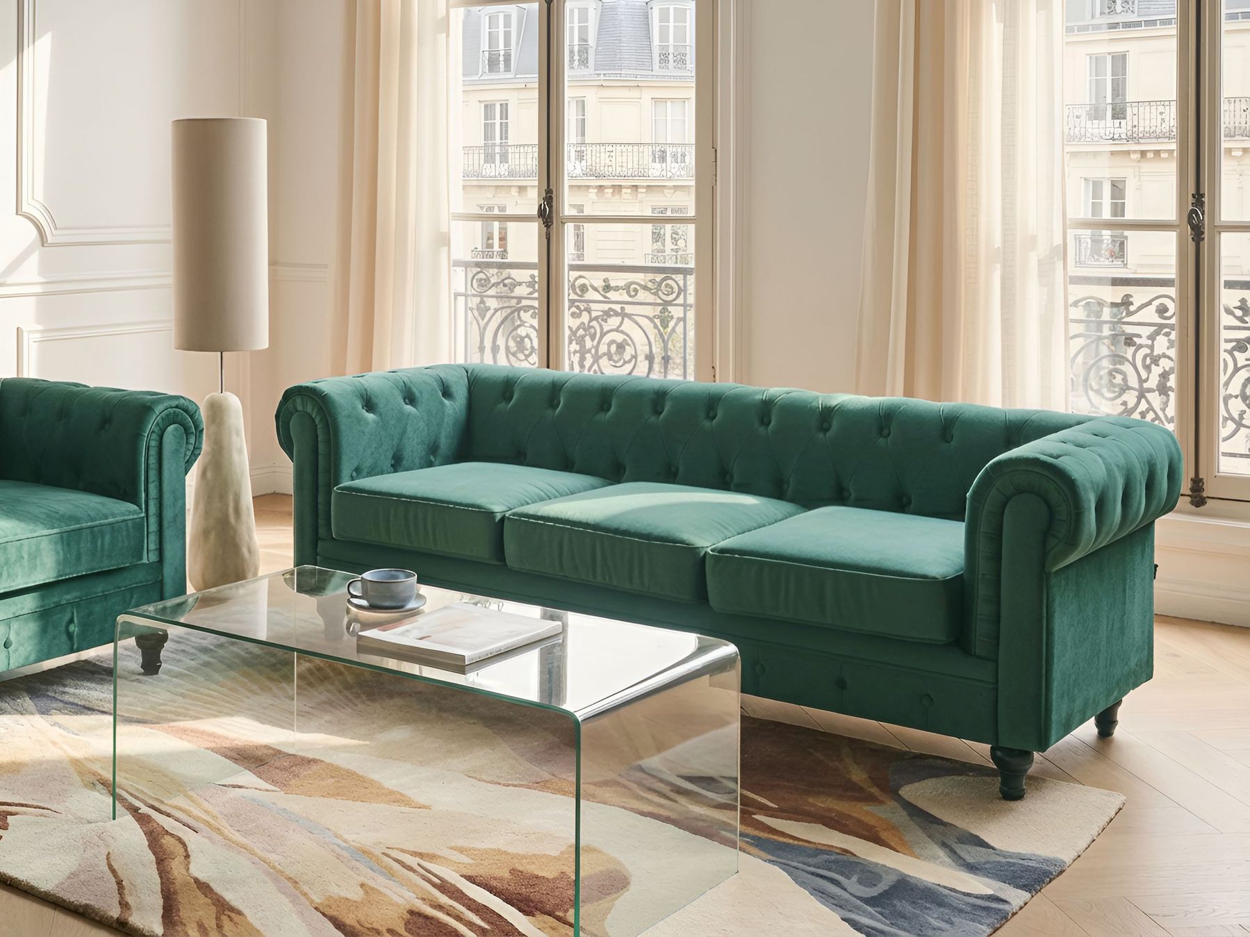 Soffa 3-sits sammet grön CHESTERFIELD | Beliani.se